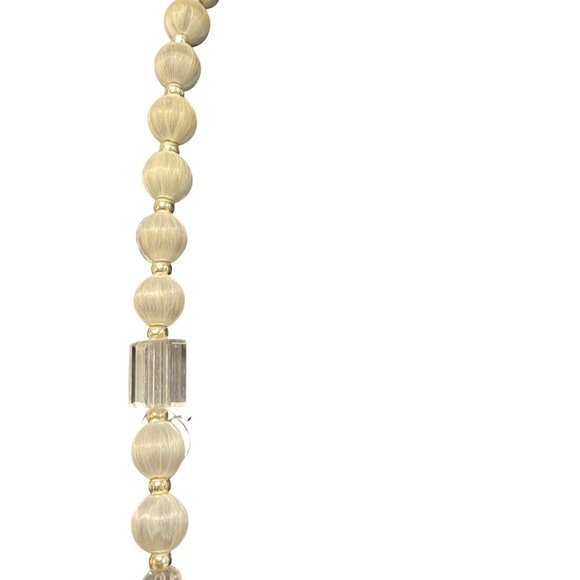 Vintage Gold & Silver Tone Beaded Necklace With Art Glass Accents & Crystal-Like - Picture 4 of 7